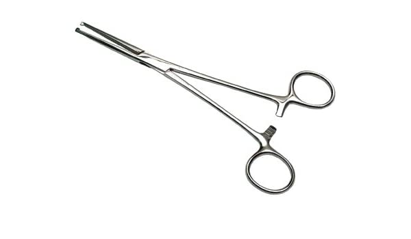 Ochsner Forceps, Horizontal Serrations, 90 Degree Angle, Very Fine Tips, 4 1/2" (11.4 Cm)